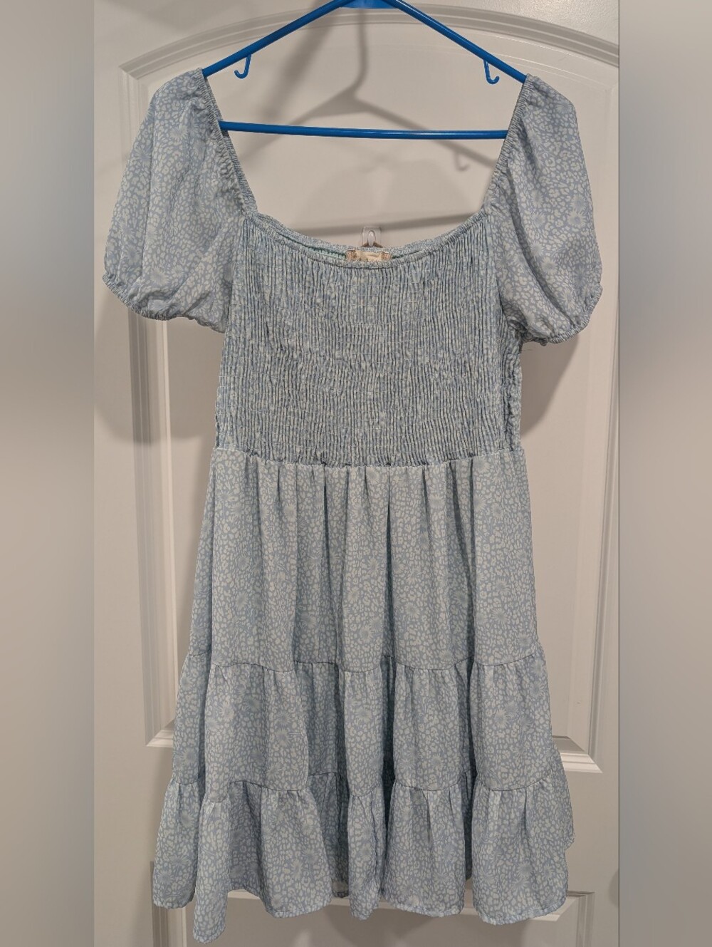 Altar'd State Light Blue Smocked Tiered Dress Size L